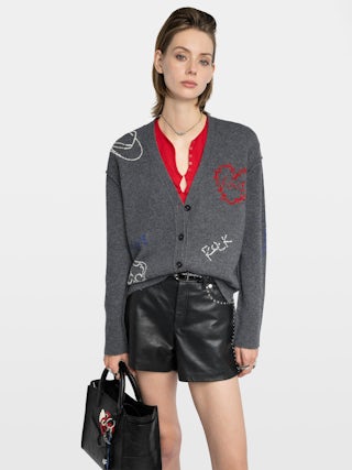 Cardigan Mirkaz 100% Cachemire - Cardigan col v boutonné avec broderies.