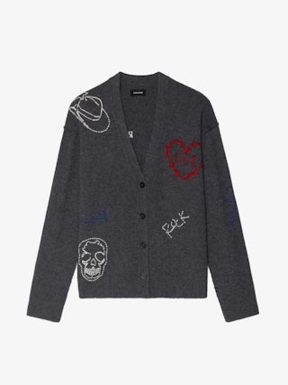 Mirkaz Cashmere Cardigan - V-neck buttoned cardigan with embroidery.