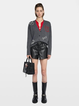 Mirkaz Cashmere Cardigan - V-neck buttoned cardigan with embroidery.