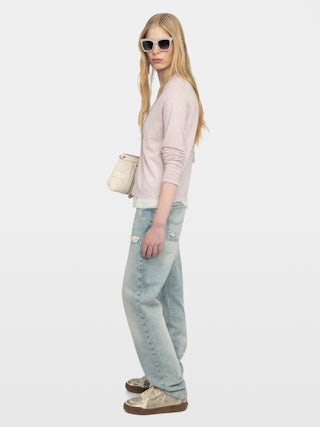 Cárdigan Manylla 100% Cachemir - Cárdigan con cuello en V y cierre de un botón cuadrado de estrás.