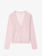 Manylla Cardigan 100% Cashmere - V-neck cardigan with a square rhinestone button closure.