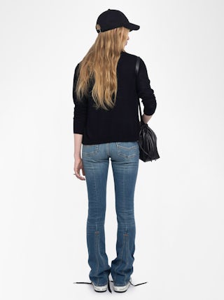 Manylla Cashmere Cardigan - V-neck cardigan with a square rhinestone button closure.