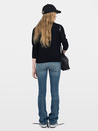 Manylla Cashmere Cardigan - V-neck cardigan with a square rhinestone button closure.