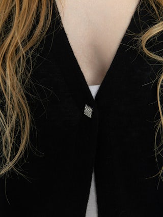 Manylla Cashmere Cardigan - V-neck cardigan with a square rhinestone button closure.