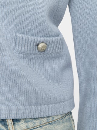 Nolly Cardigan - Button-up V-neck cardigan with patch pockets on the front.