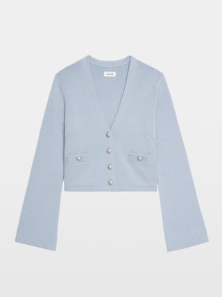 Nolly Cardigan - Button-up V-neck cardigan with patch pockets on the front.