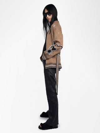 Kala Cardigan 100% Merino Wool - Cardigan in electronic jacquard with belt.