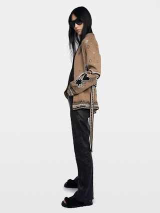 Cardigan Kala 100% Laine Mérinos - Cardigan en jacquard électronique avec ceinture.