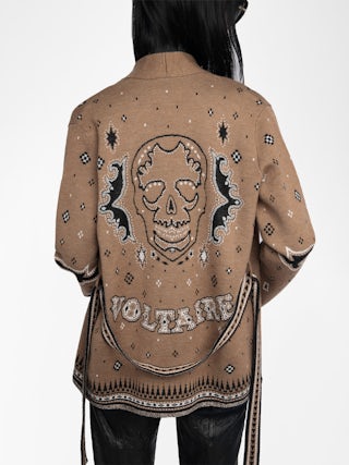 Kala Cardigan 100% Merino Wool - Cardigan in electronic jacquard with belt.