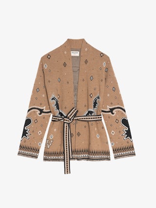 Kala Cardigan 100% Merino Wool - Cardigan in electronic jacquard with belt.