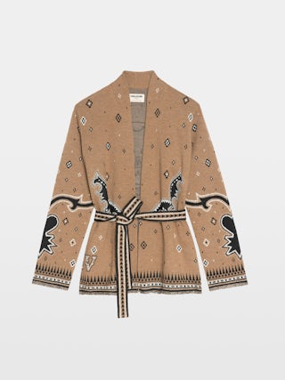 Cardigan Kala 100% Laine Mérinos - Cardigan en jacquard électronique avec ceinture.