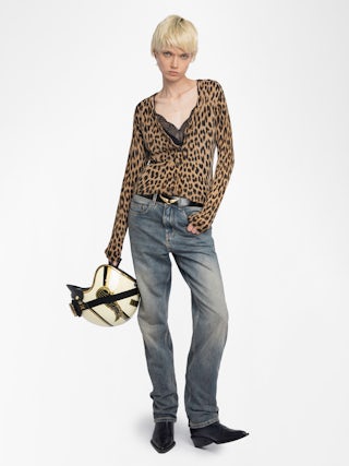Manala Cardigan 100% Cashmere - Leopard print V-neck cardigan.