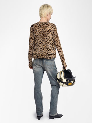 Manala Cardigan 100% Cashmere - Leopard print V-neck cardigan.