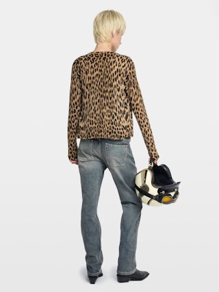 Manala Cardigan 100% Cashmere - Leopard print V-neck cardigan.