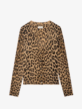 Manala Cardigan 100% Cashmere - Leopard print V-neck cardigan.