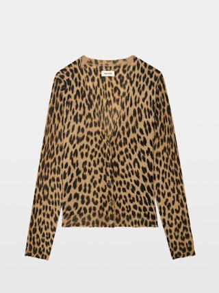 Manala Cardigan 100% Cashmere - Leopard print V-neck cardigan.