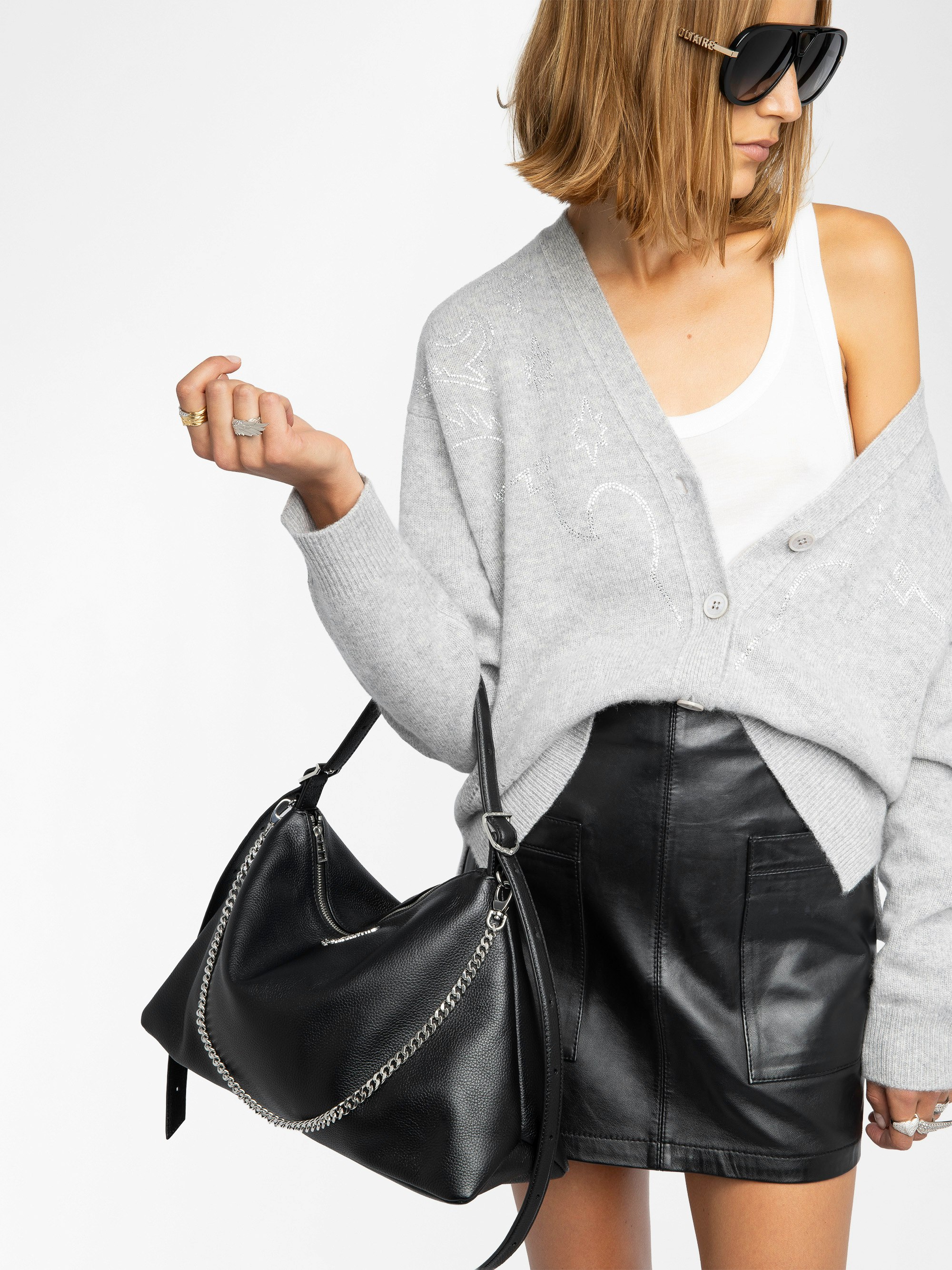 Mirkaz Cashmere Cardigan - Buttoned cardigan with western rhinestones front and back.