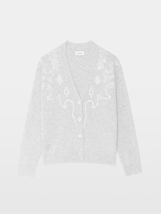 Cardigan Mirkaz 100% Cachemire - Cardigan boutonné avec strass western avant dos.