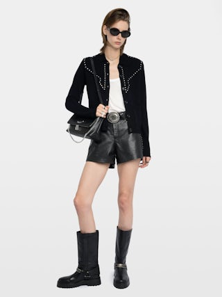 Cardigan Adany - Veste en maille col chemise avec détails de studs métallisés.