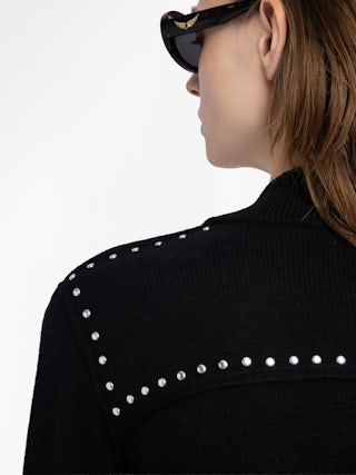 Cardigan Adany - Knit jacket with shirt collar and metallic stud details.