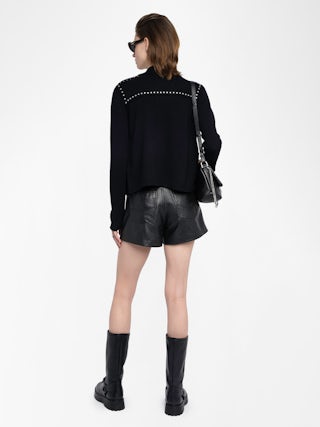 Cardigan Adany - Knit jacket with shirt collar and metallic stud details.