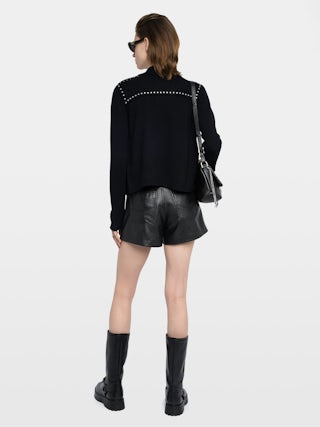 Cardigan Adany - Veste en maille col chemise avec détails de studs métallisés.