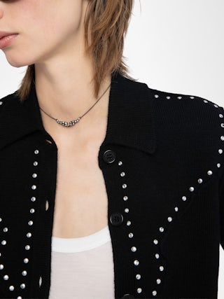 Cardigan Adany - Knit jacket with shirt collar and metallic stud details.
