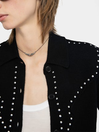 Cardigan Adany - Veste en maille col chemise avec détails de studs métallisés.