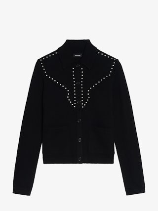 Cardigan Adany - Knit jacket with shirt collar and metallic stud details.