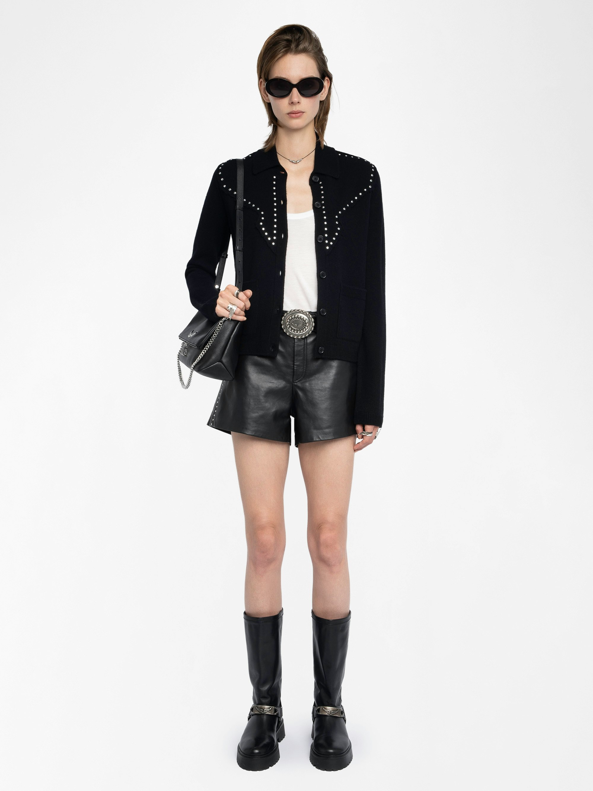 Cárdigan Adany - Chaqueta de punto con cuello de camisa y detalles de tachuelas metálicas.