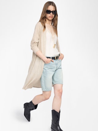 Daffyz Cashmere Cardigan - V-neck pointelle cardigan.