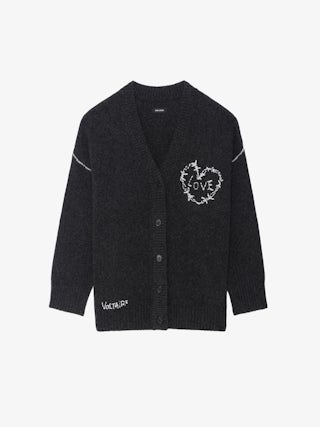 Arpa Wool Cardigan - V-neck buttoned cardigan with embroidery at the front.
