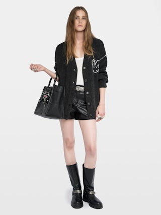 Cardigan Arpa 100% Laine Mérinos - Cardigan col V boutonné avec broderie à l'avant.