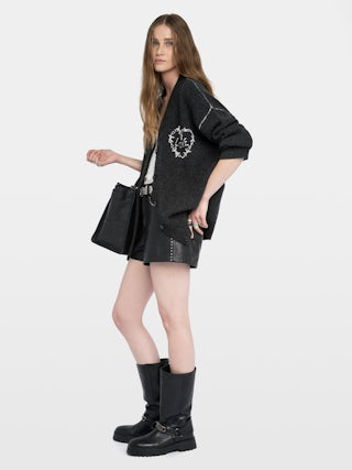 Cardigan Arpa 100% Laine Mérinos - Cardigan col V boutonné avec broderie à l'avant.