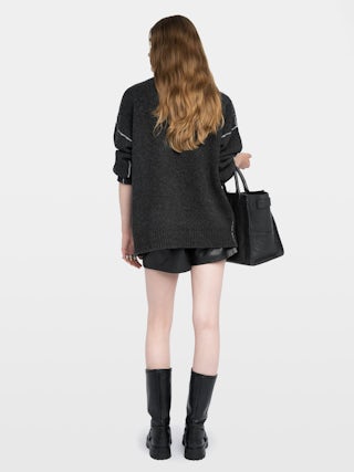 Cardigan Arpa 100% Laine Mérinos - Cardigan col V boutonné avec broderie à l'avant.