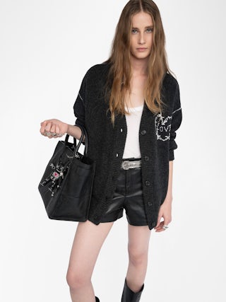 Arpa Wool Cardigan - V-neck buttoned cardigan with embroidery at the front.