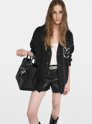 Cardigan Arpa 100% Laine Mérinos - Cardigan col V boutonné avec broderie à l'avant.