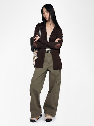 Cardigan Cosya - Hooded cardigan with western patch at elbows.