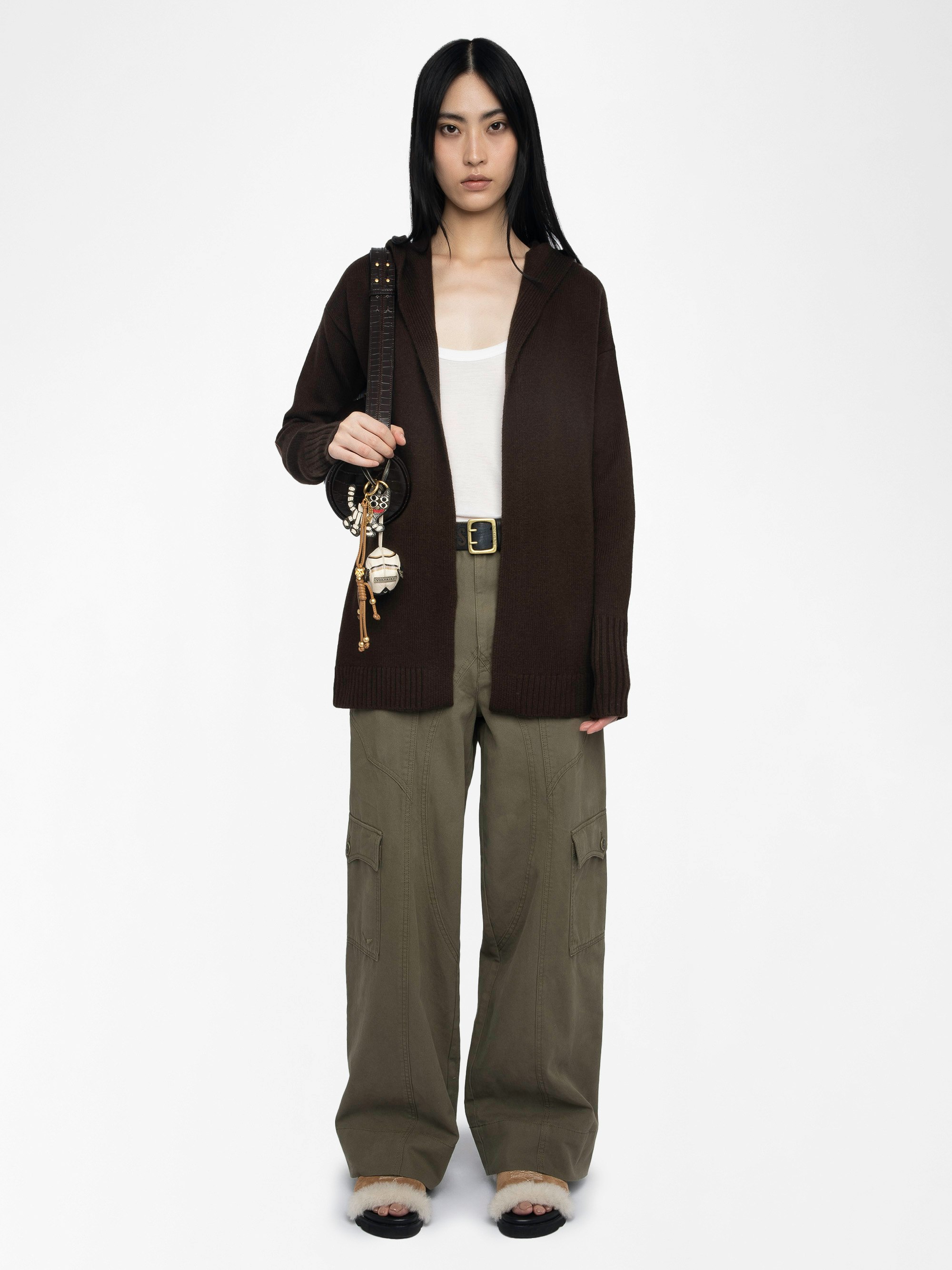 Cardigan Cosya - Hooded cardigan with western patch at elbows.