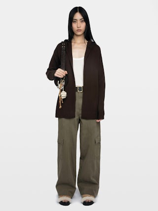 Cosya Cardigan - Brown wool and cashmere blend cardigan with leather patches on sleeves.