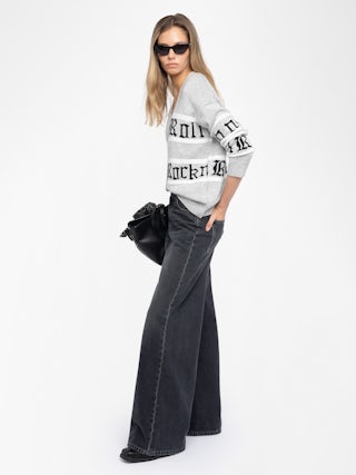 Cardigan Mirkaz - Cardigan boutonné avec rayures et Rock n Roll intarsia jacquard.