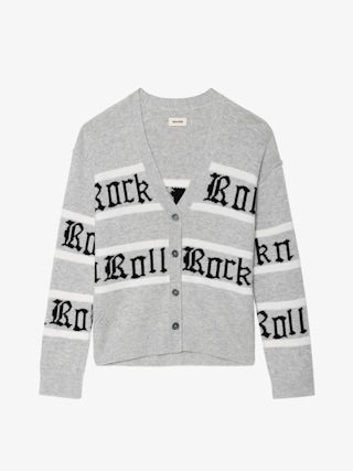 Cardigan Mirkaz - Cardigan boutonné avec rayures et Rock n Roll intarsia jacquard.