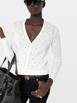 Cardigan Manala - Cardigan col V boutonné en pointelle.