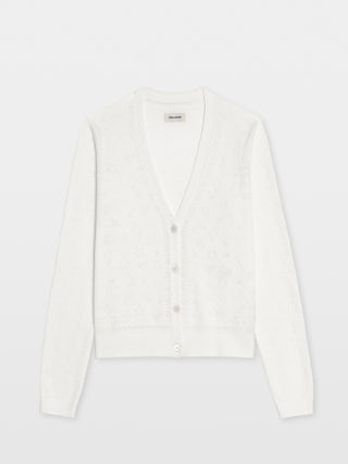 Cardigan Manala - Cardigan col V boutonné en pointelle.