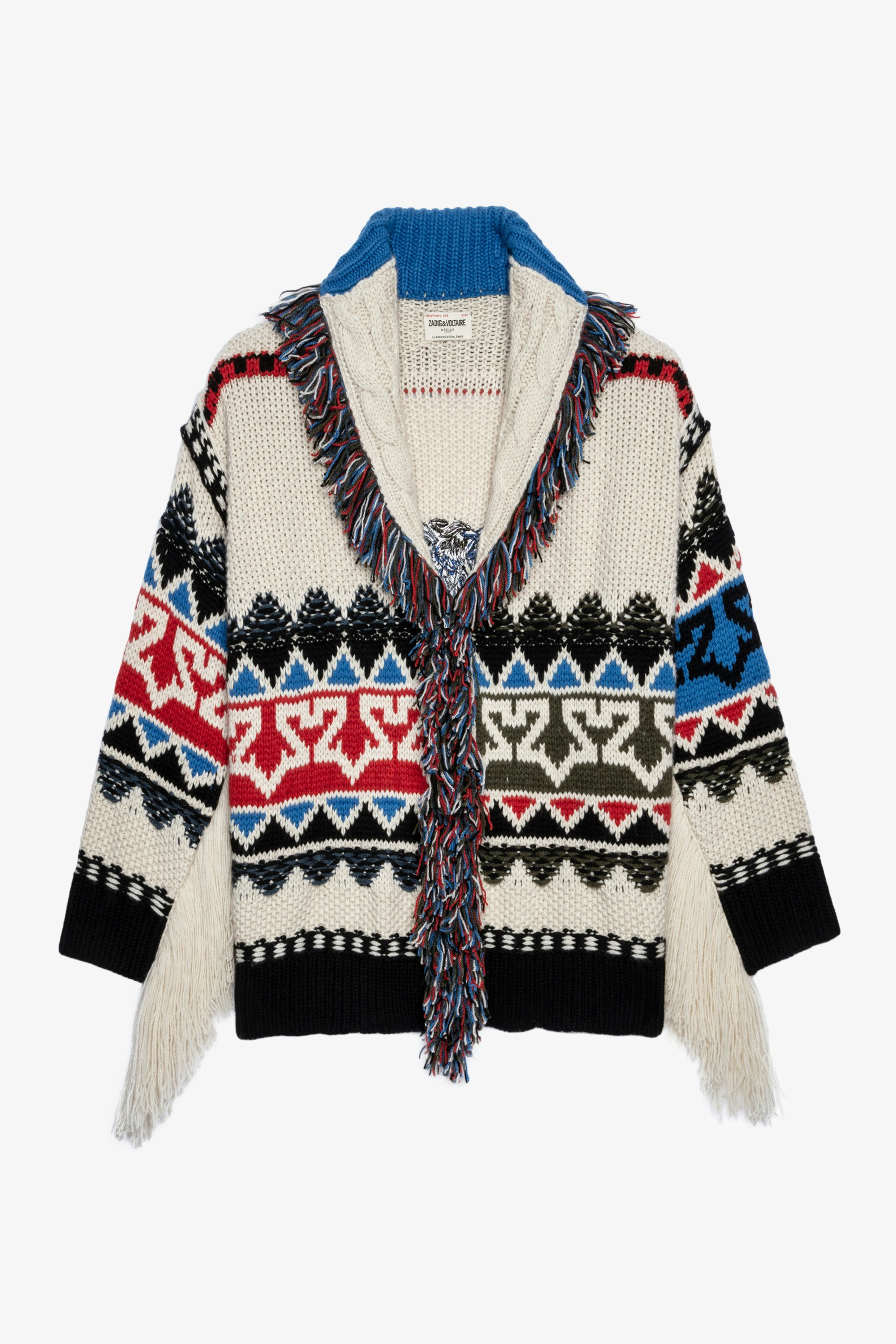 Giacca Ella Cachemire Giacca in maglia di cashmere con frange multicolore donna