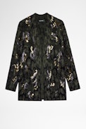 Giacca Addison - Giacca in maglia color kaki con stampa camouflage decorata con paillettes, donna