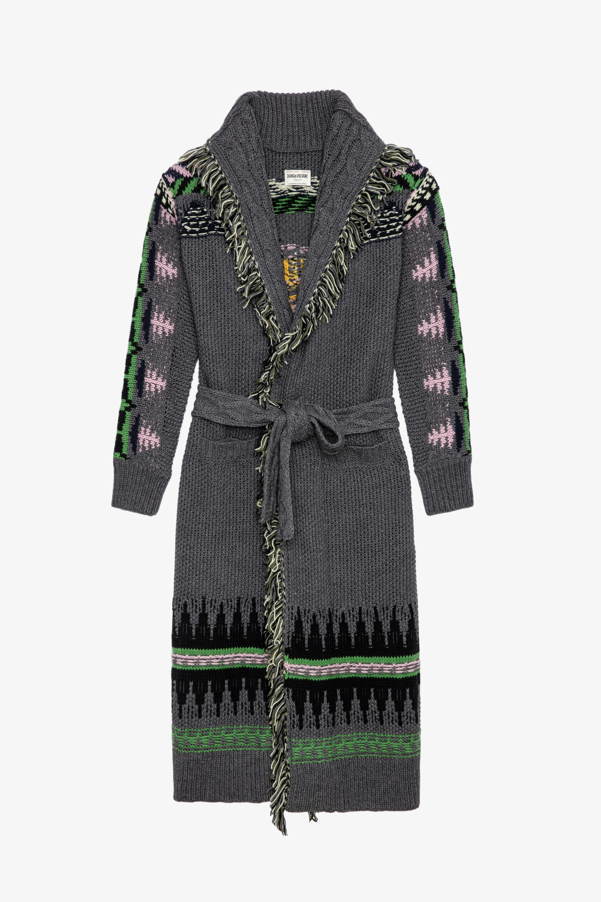 Ellina Wool コート Women’s long grey wool coat with fringing