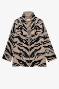 Strickjacke Maya Tiger Merinowolle - Cognacfarbene Damen-Strickjacke mit Tigermotiv und Pailletten