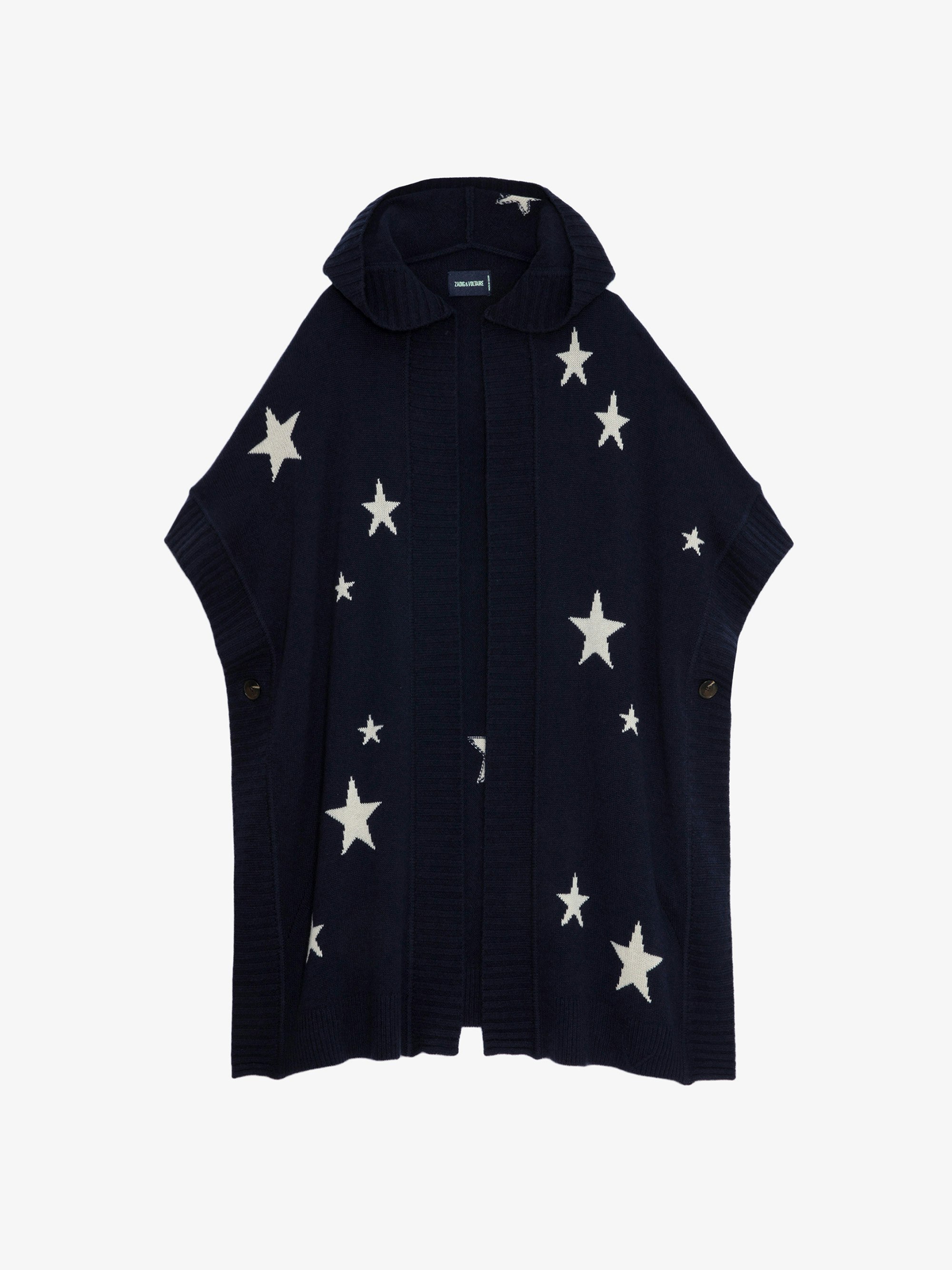 Gilet Inna Stars Cachemire - Gilet manteau long en cachemire bleu marine orné de motifs étoiles en jacquard intarsia.