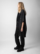 Inna Cashmere Cardigan - Long grey cashmere hooded cardicoat with short sleeves and customized details designed by Humberto Cruz.